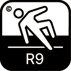 R 9 Propriétés antidérapantes jusqu'à une inclinaison de 3° à 10°
