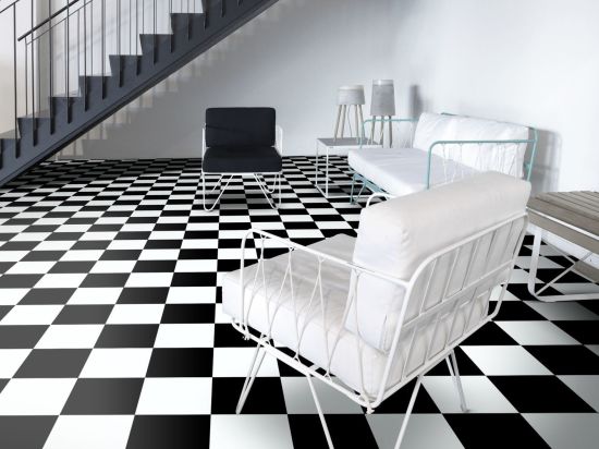 Sol PVC Damier Blanc - Noir 2m Cfl-s1