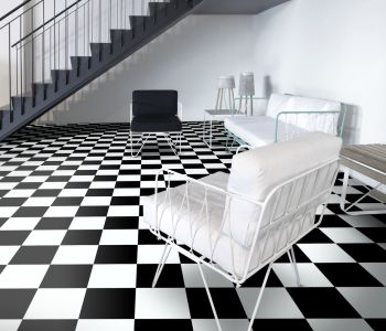 Sol PVC Damier Blanc - Noir 2m Cfl-s1